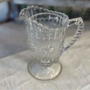 Vintage Glass Roman Rosette Clear Creamer Pitcher 5" Tall. No‎ Visible Flaws.